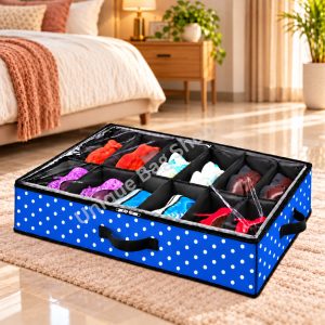 12 Grids Shoe Organizer – Premium Printed Fabric Shoe Storage Box